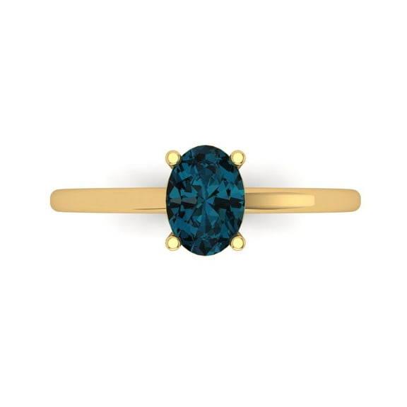 1 ct Oval Cut Natural London Blue Topaz Solitaire 14K Yellow Gold Womens Engagement Ring