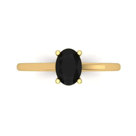 1 ct Oval Cut Natural Onyx Solitaire 14K Yellow Gold Womens Engagement Ring