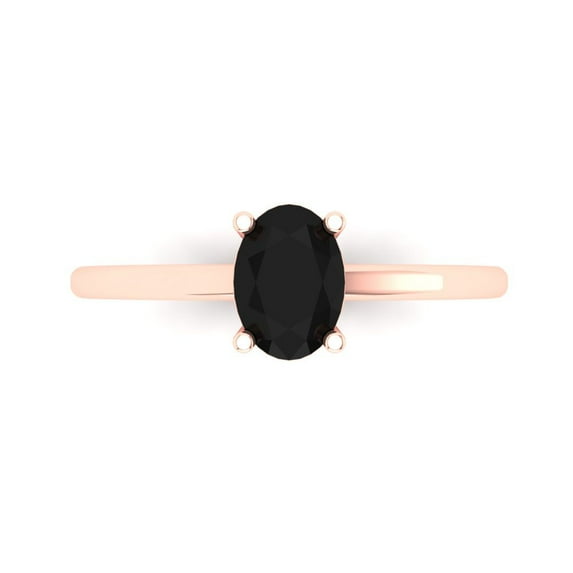 Clara Pucci 14K Rose Gold 1ct Onyx Solitaire Ring for Women