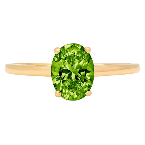 1 ct Oval Cut Natural Peridot Solitaire 14K Yellow Gold Womens Engagement Ring