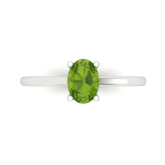 1 ct Oval Cut Natural Peridot Solitaire Engagement Ring for Women in 18K White Gold