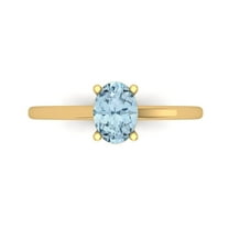 1 ct Oval Cut Natural Sky Blue Topaz Solitaire 18K Yellow Gold Womens Engagement Ring