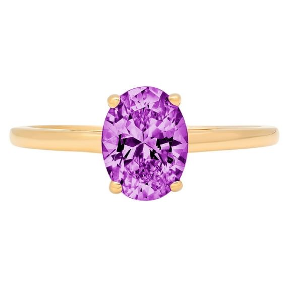 1 ct Oval Cut Simulated Alexandrite Solitaire 18K Yellow Gold Womens Engagement Ring
