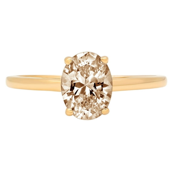 1 ct Oval Cut Simulated Champagne Diamond Solitaire 18K Yellow Gold Womens Engagement Ring