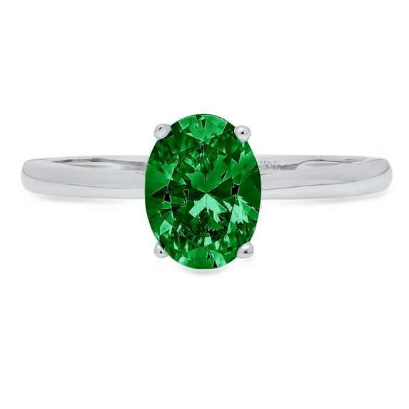 1 ct Oval Cut Simulated Emerald Solitaire 14K White Gold Womens Engagement Ring
