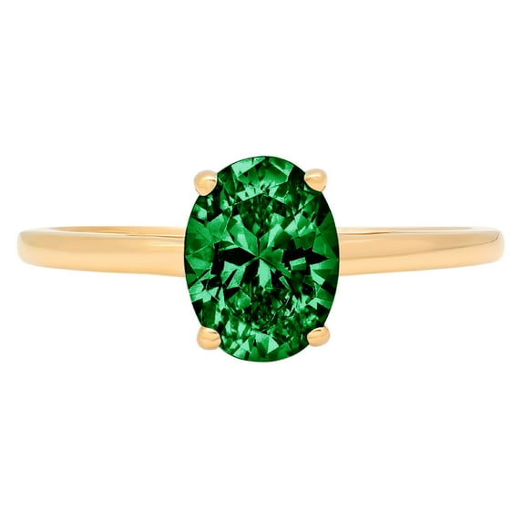 1 ct Oval Cut Simulated Emerald Solitaire 14K Yellow Gold Womens Engagement Ring