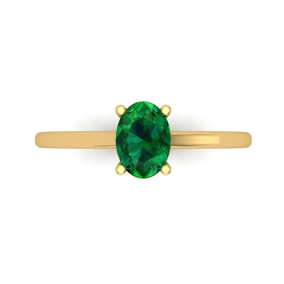 1 ct Oval Cut Simulated Emerald Solitaire 14K Yellow Gold Womens Engagement Ring