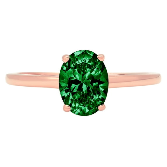 1 ct Oval Cut Simulated Emerald Solitaire 18K Rose Gold Womens Engagement Ring