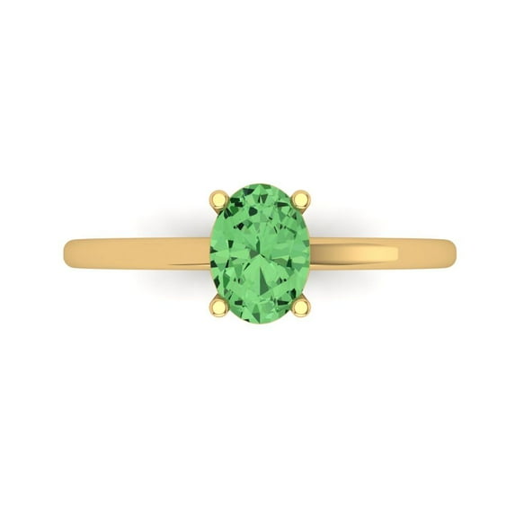 Clara Pucci 14K Yellow Gold Solid Gold Green Solitaire Anniversary Ring for Women - 1 cttw Oval Cut