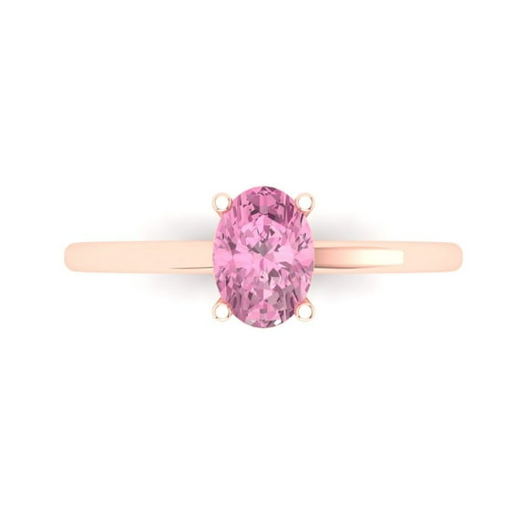 1 ct Oval Cut Simulated Pink Diamond Solitaire Engagement Ring for Women in 18K Rose Gold