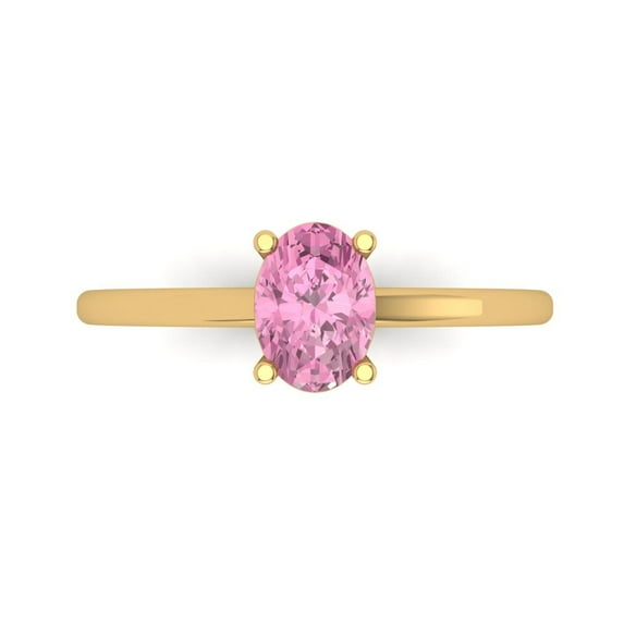 1 ct Oval Cut Simulated Pink Diamond Solitaire Engagement Ring for Women in 18K Yellow Gold