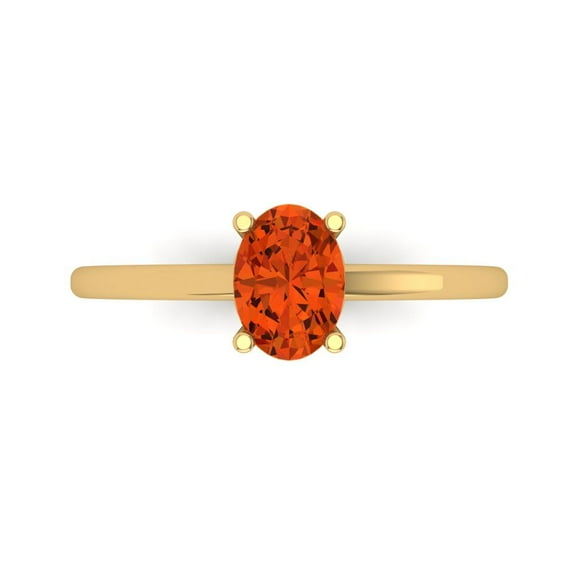Clara Pucci 14K Yellow Gold Solid Gold Red Solitaire Anniversary Ring for Women - 1 cttw Oval Cut