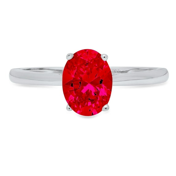 1 ct Oval Cut Simulated Ruby Solitaire 14K White Gold Womens Engagement Ring