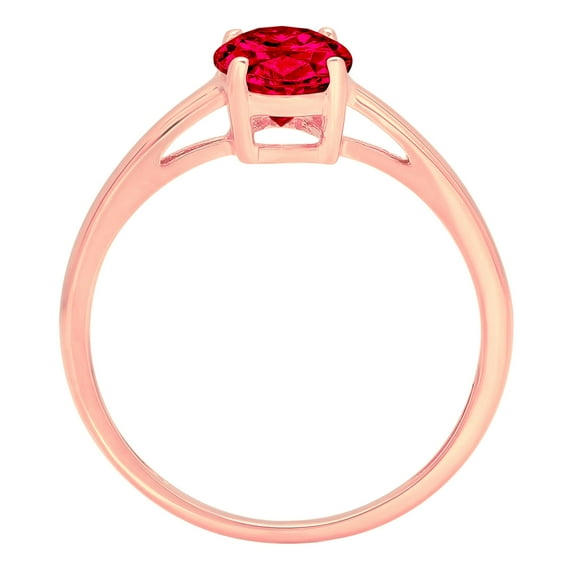 1 ct Oval Cut Simulated Ruby Solitaire Engagement Ring for Women in 14K Rose Gold