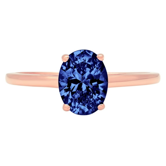 1 ct Oval Cut Simulated Tanzanite Solitaire 14K Rose Gold Womens Engagement Ring