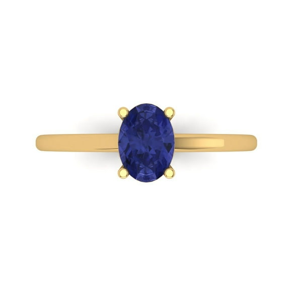 1 ct Oval Cut Simulated Tanzanite Solitaire Engagement Ring for Women in 14K Yellow Gold