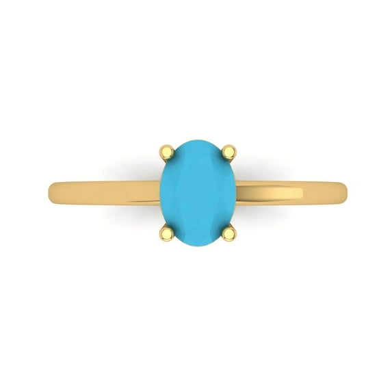 Clara Pucci 14K Yellow Gold Solid Gold Turquoise Solitaire Anniversary Ring for Women - 1 cttw Oval Cut