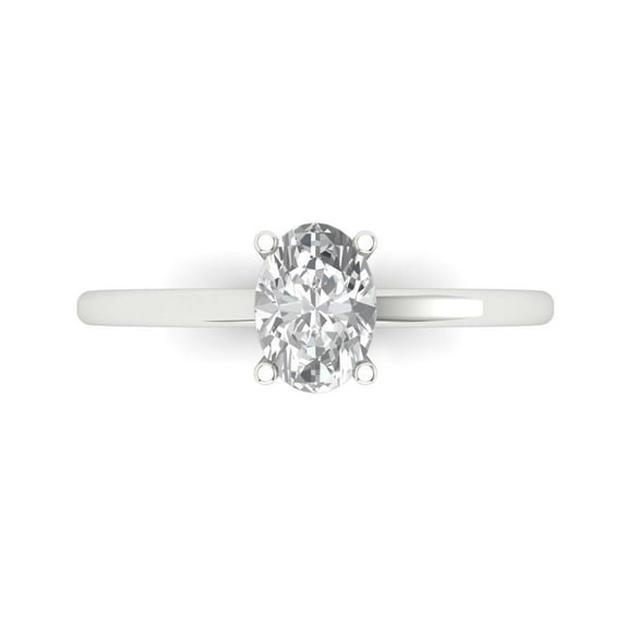 1 ct Oval Cut White Sapphire Solitaire 14K White Gold Womens Engagement Ring