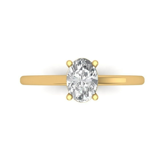 1 ct Oval Cut White Sapphire Solitaire 18K Yellow Gold Womens Engagement Ring