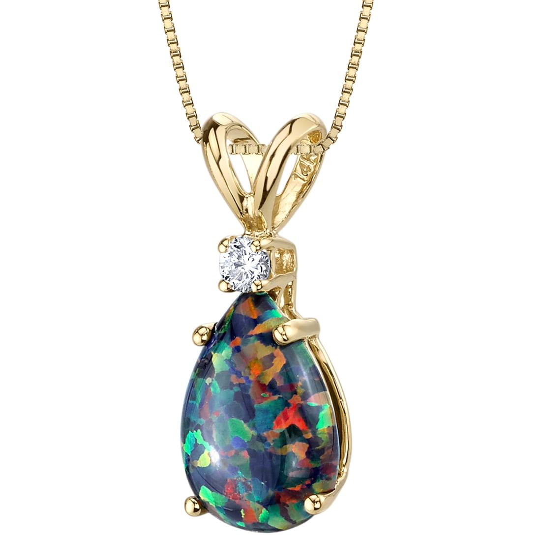 1 ct Pear Shape Created Black Opal and Diamond Pendant in 14K Yellow Gold 18
