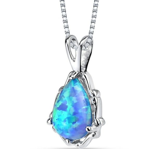 1 ct Pear Shape Created Blue Opal Pendant Necklace in Sterling Silver, 18"