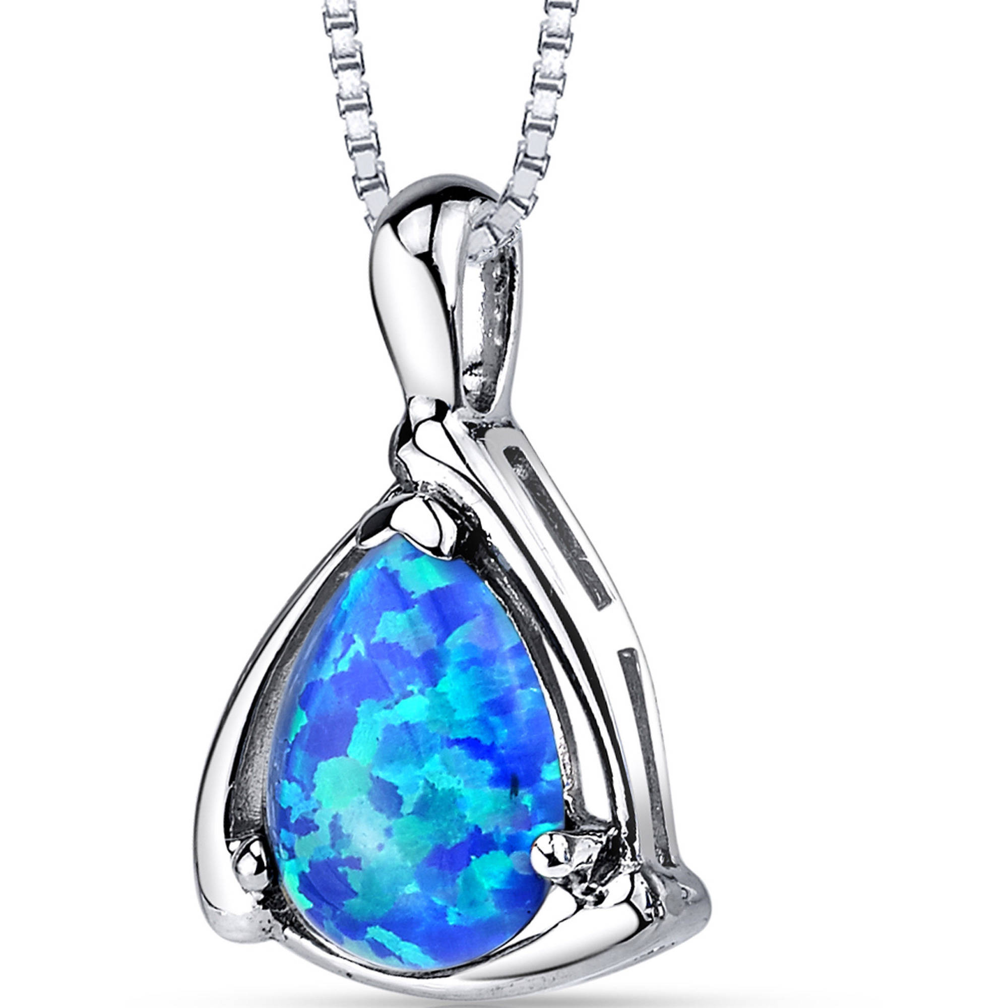 1 ct Pear Shape Created Blue Opal Pendant Necklace in Sterling Silver, 18"