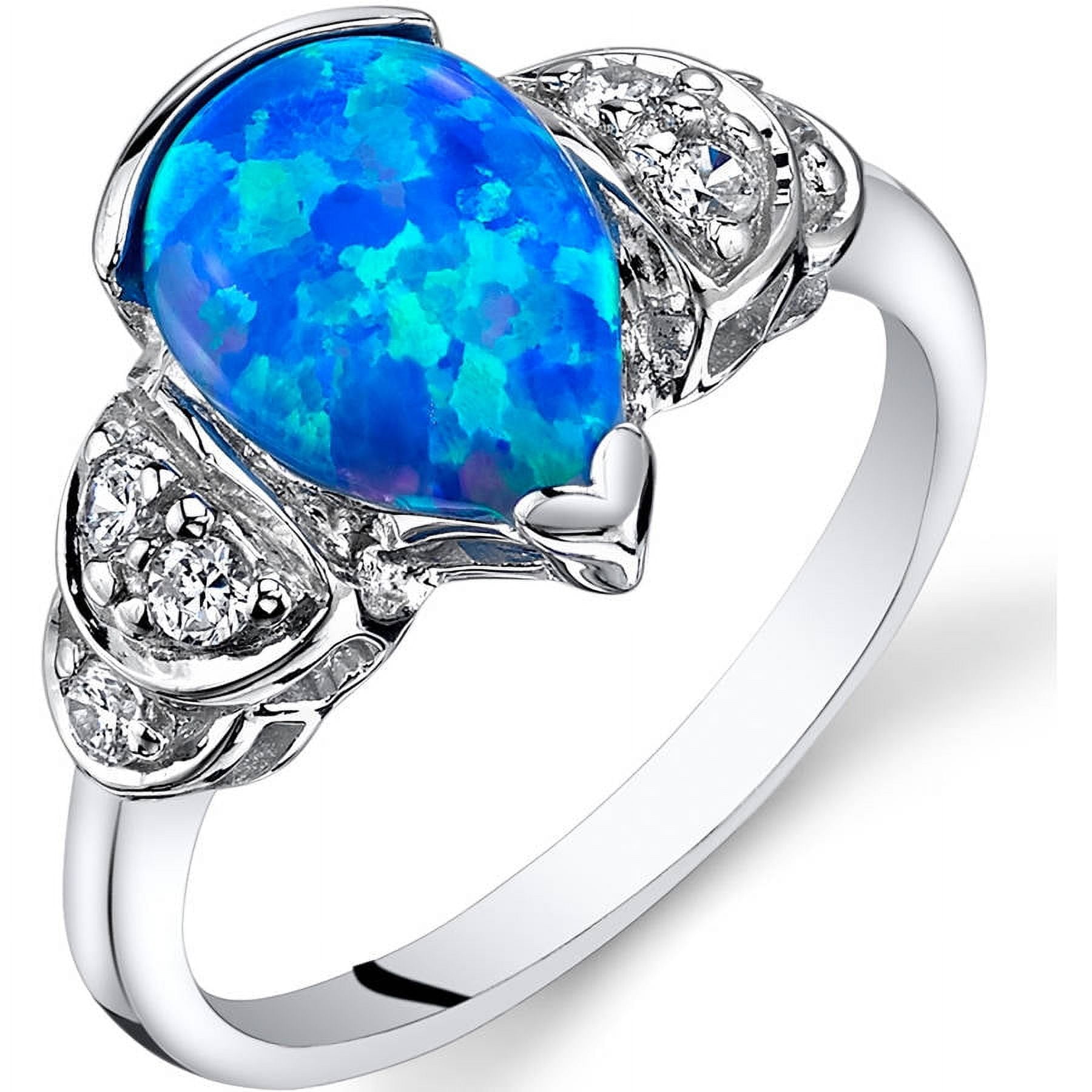 1 ct Pear Shape Created Blue Opal and Cubic Zirconia Ring in Sterling ...