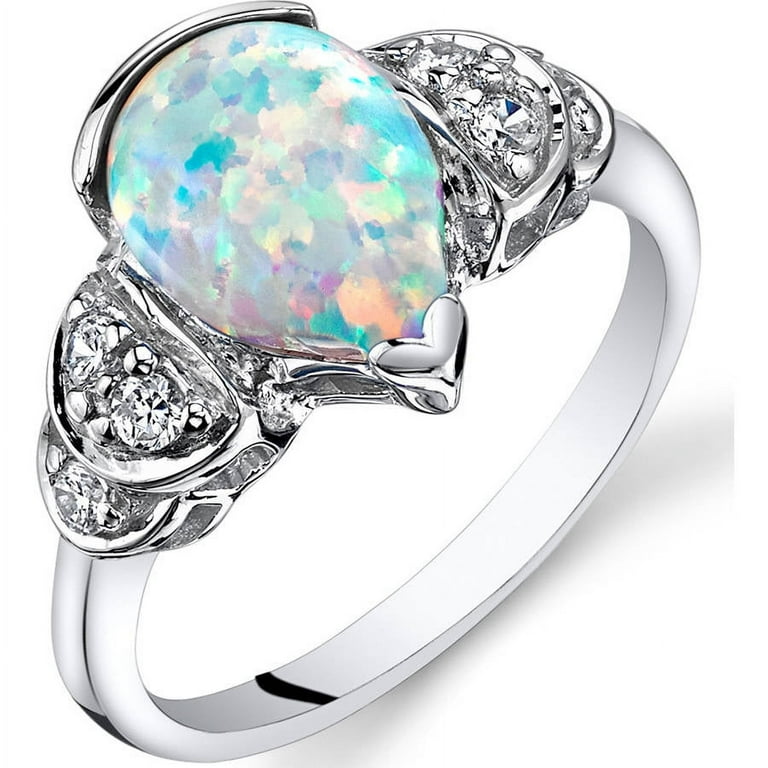 Sterling Silver Created White Opal & CZ Ring Sterling Silver Created White Opal & CZ Ring