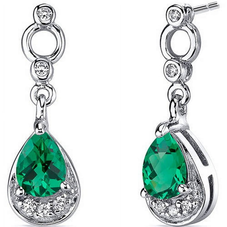 ct Pear Shape Green Simulated Emerald Drop Earrings in Sterling