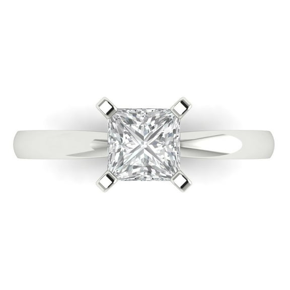 1 ct Princess Cut Clear Crystal 14k White Gold Engraving Statement Bridal Wedding Solitaire Designer Ring Size 7.5