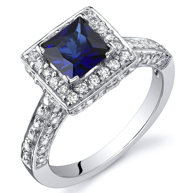Sterling Silver Lab-Created Blue Sapphire Square Princess & CZ Ring Sterling Silver Lab-Created Blue Sapphire Square Princess & CZ Ring