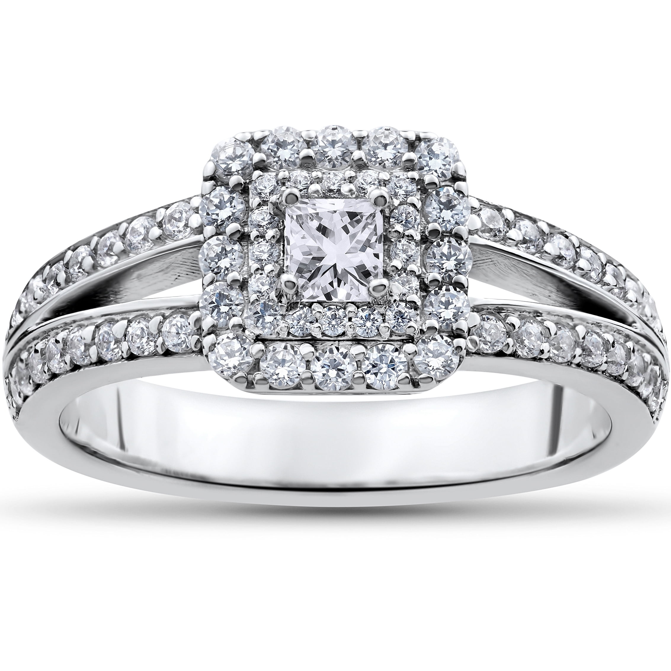 Double halo princess store cut diamond ring