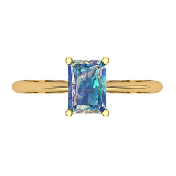 1 ct Radiant Cut Blue Moissanite Solitaire 18K Yellow Gold Womens Engagement Ring