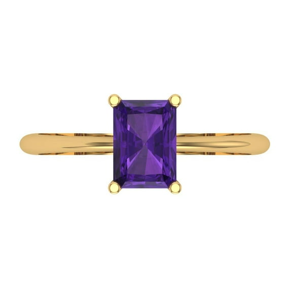 1 ct Radiant Cut Natural Amethyst Solitaire Engagement Ring for Women in 18K Yellow Gold