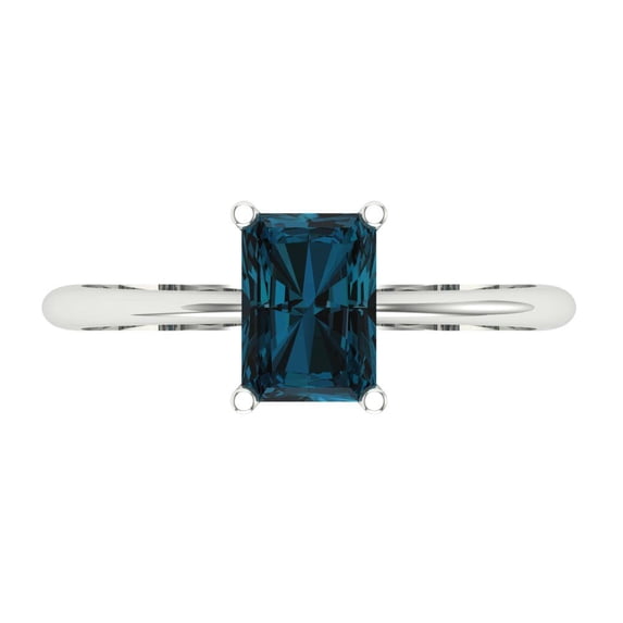 1 ctw Solitaire Anniversary Ring for Women | Radiant Cut Natural London Blue Topaz | Hyperallergenic Solid 18K White Gold