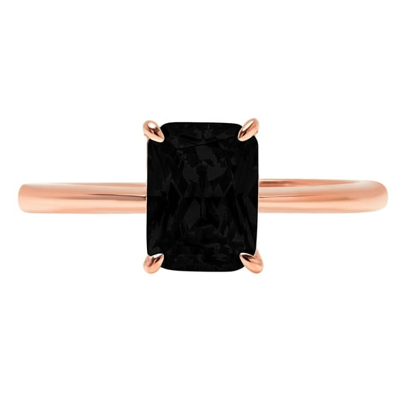 1 ct Radiant Cut Natural Onyx Solitaire 14K Rose Gold Womens Engagement Ring