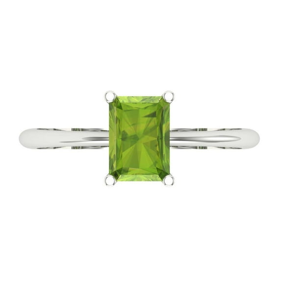 1 ct Radiant Cut Natural Peridot Solitaire 18K White Gold Womens Engagement Ring