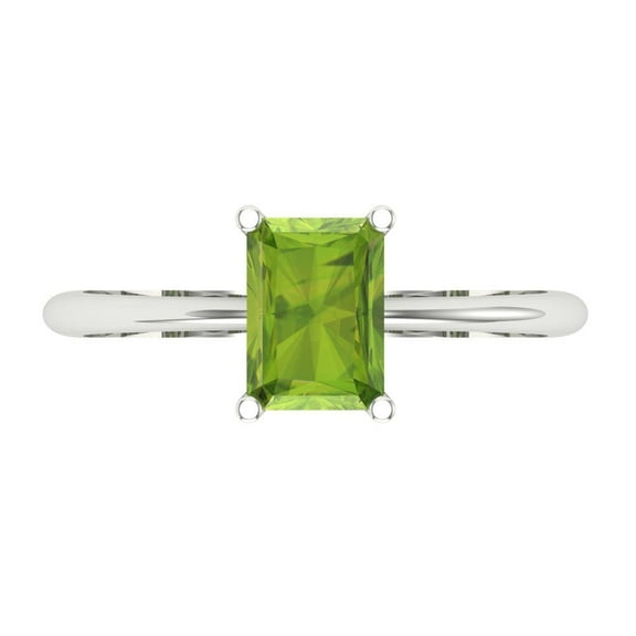 Clara Pucci 14K White Gold 1ct Peridot Solitaire Ring for Women