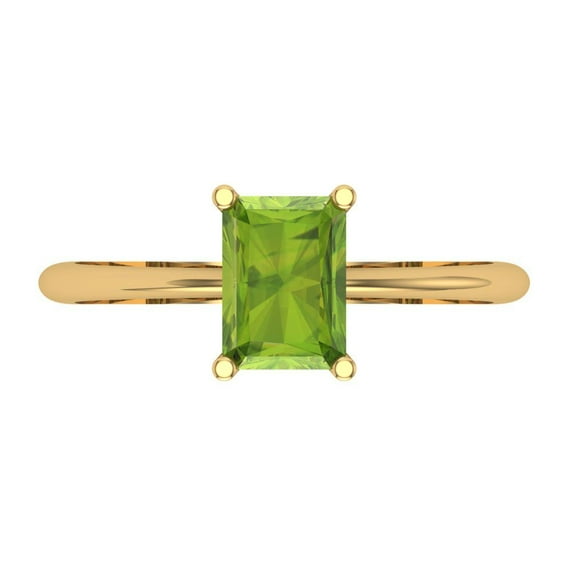1 ct Radiant Cut Natural Peridot Solitaire Engagement Ring for Women in 18K Yellow Gold