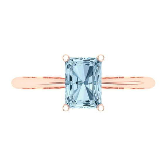 1 ct Radiant Cut Natural Swiss Blue Topaz Solitaire 18K Rose Gold Womens Engagement Ring
