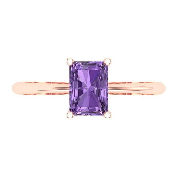 1 ctw Solitaire Anniversary Ring for Women | Radiant Cut Simulated Alexandrite | Hyperallergenic Solid 18K Rose Gold
