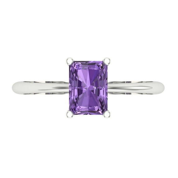 1 ct Radiant Cut Simulated Alexandrite Solitaire Engagement Ring for Women in 18K White Gold