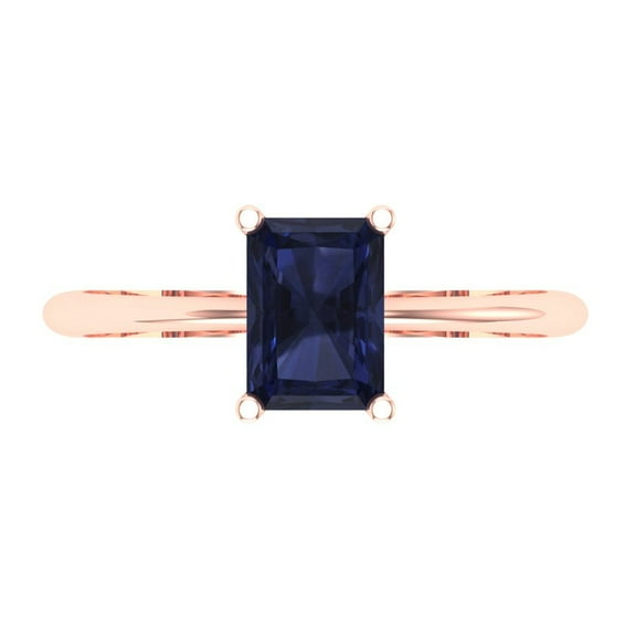 1 ct Radiant Cut Simulated Blue Sapphire Solitaire 18K Rose Gold Womens Engagement Ring