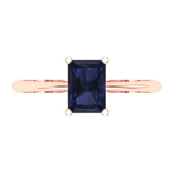 Clara Pucci 14K Rose Gold 1ct BlueSapphire Solitaire Ring for Women