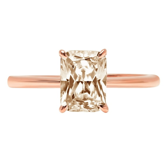 1 ct Radiant Cut Simulated Champagne Diamond Solitaire 18K Rose Gold Womens Engagement Ring