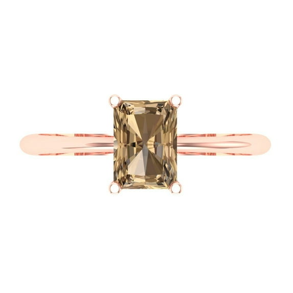 1 ct Radiant Cut Simulated Champagne Diamond Solitaire 18K Rose Gold Womens Engagement Ring