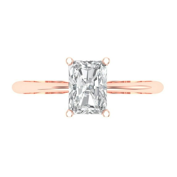 Clara Pucci 14K Rose Gold 1ct Clear Solitaire Ring for Women