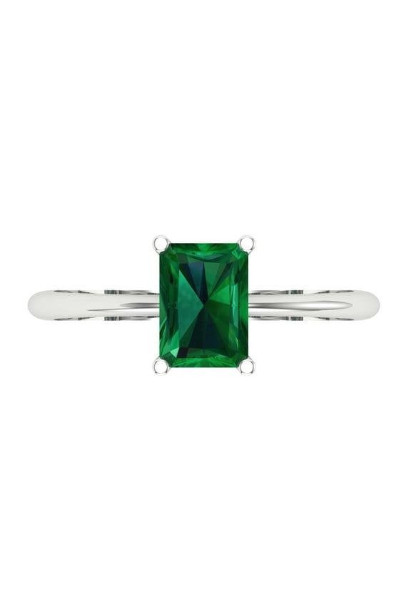 14K White Gold Solid Gold Emerald Solitaire Anniversary Ring for Women - 1 cttw Radiant Cut