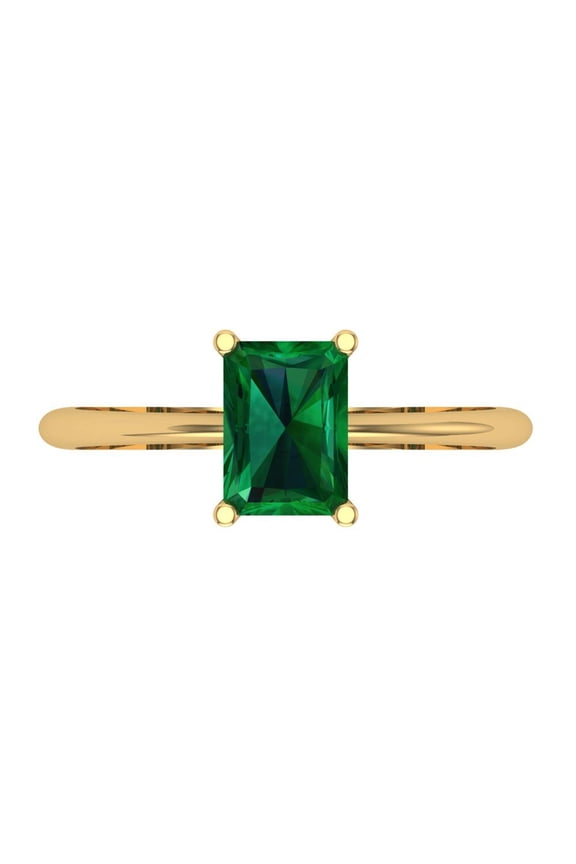 1 ct Radiant Cut Simulated Emerald Solitaire 14K Yellow Gold Womens Engagement Ring