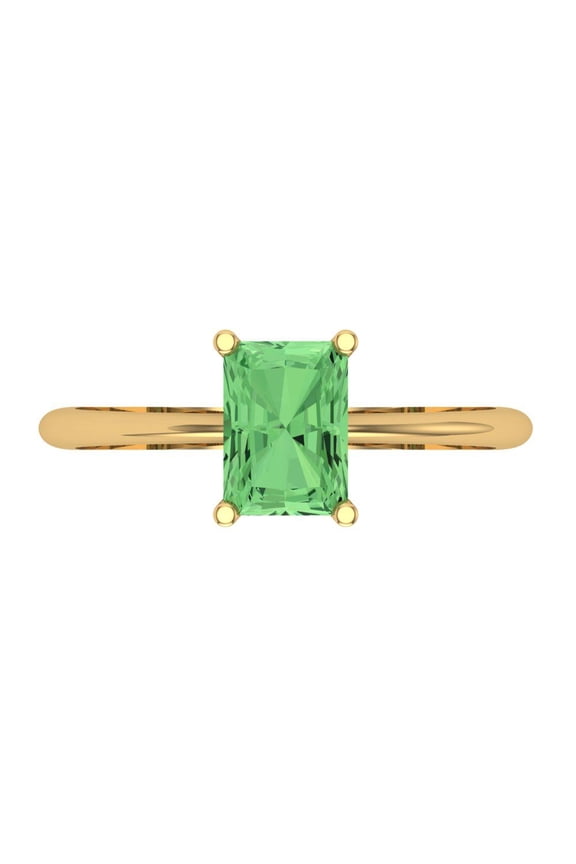 1 ctw Solitaire Anniversary Ring for Women | Radiant Cut Simulated Green Diamond | Hyperallergenic Solid 14K Yellow Gold